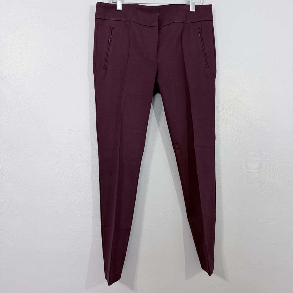LOFT Ponte Slim Leg Pant Size 10 Maroon Zipper Pockets